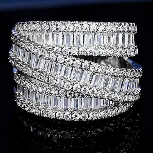 roses_garden Jewelry - White Gold Plated Emerald Cut CZ Diamond Triple Wrap Ring NWT